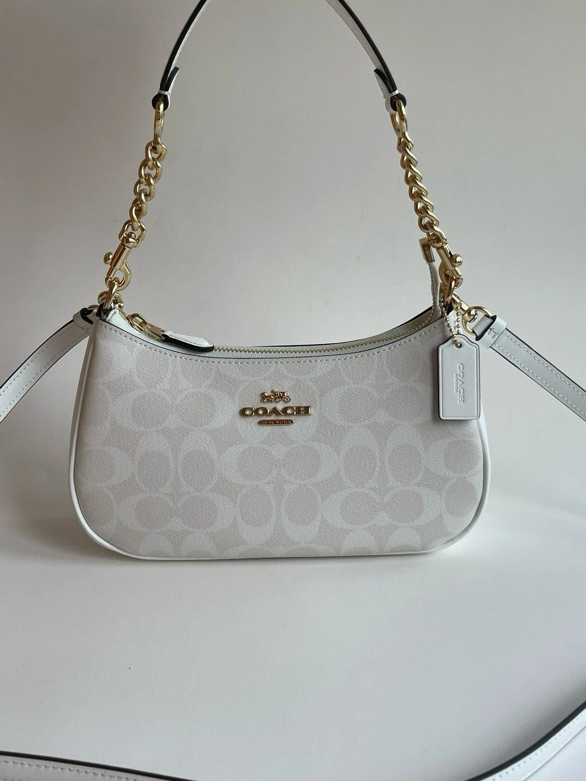 Coach Teri Shoulder Bag in Signature Canvas - Light Khaki / Chalk (approx. 12.5 oz)